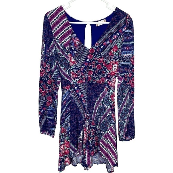 Altar'd State patchwork shorts romper long sleeves large - Picture 2 of 8